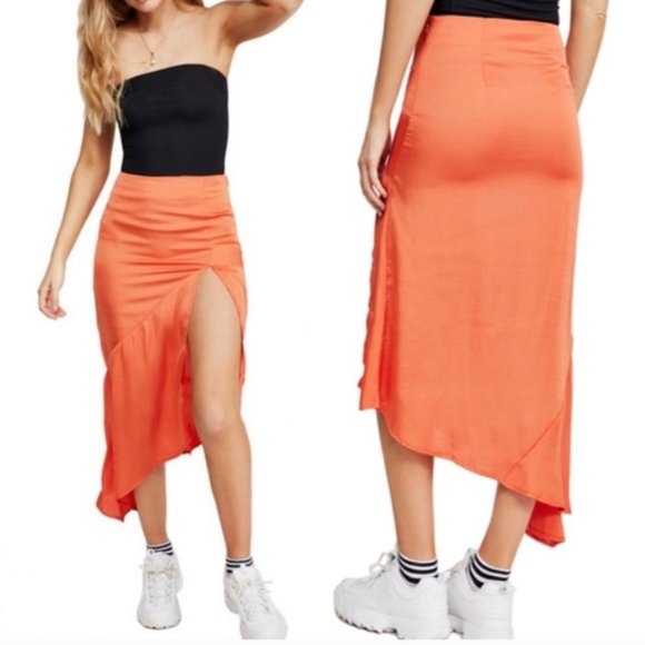Free People Orange Asymmetrical Skirt - Picture 1 of 4